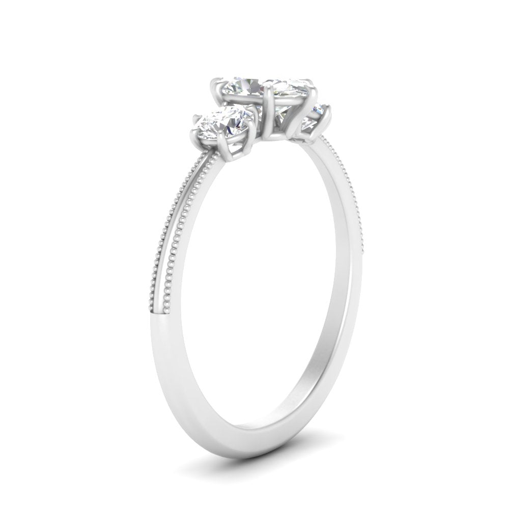 14K Gold Oval & Round Cut Diamond 3 Stone Engagement Ring