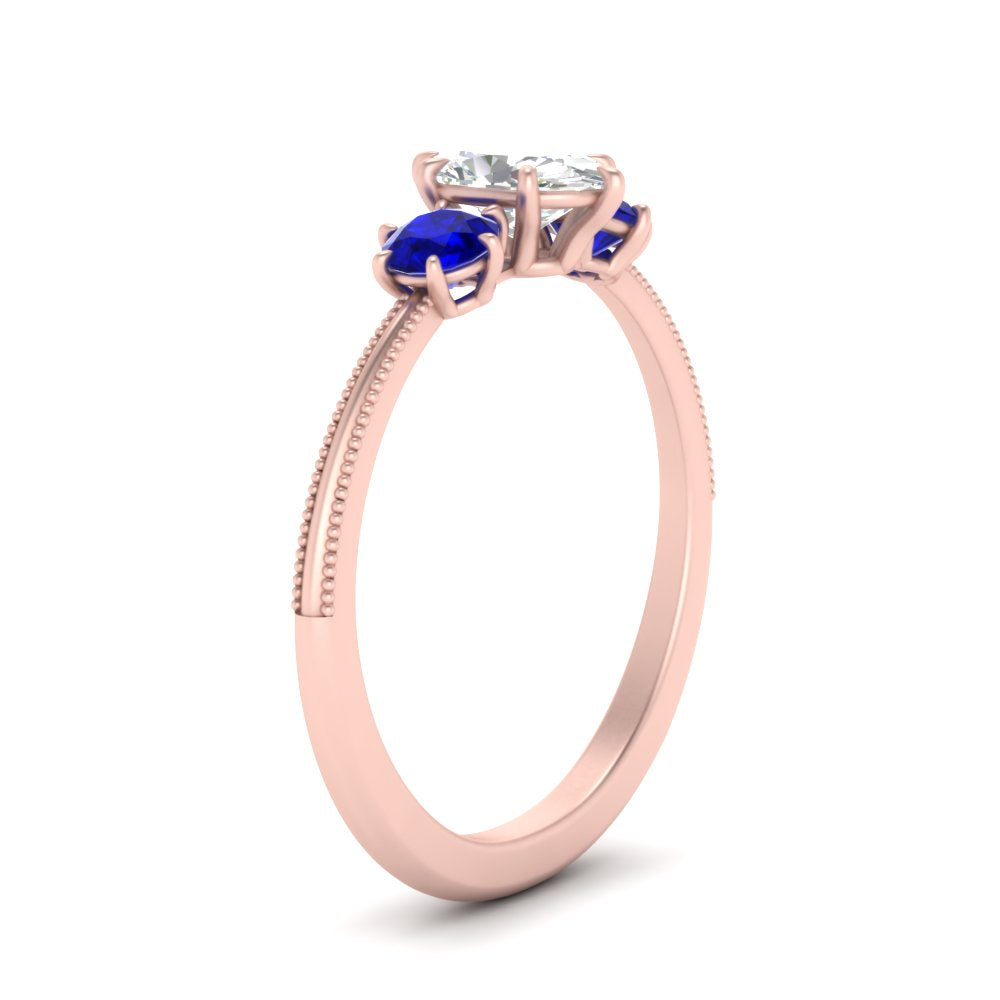 14K Gold Oval & Round Cut Diamond 3 Stone Engagement Ring