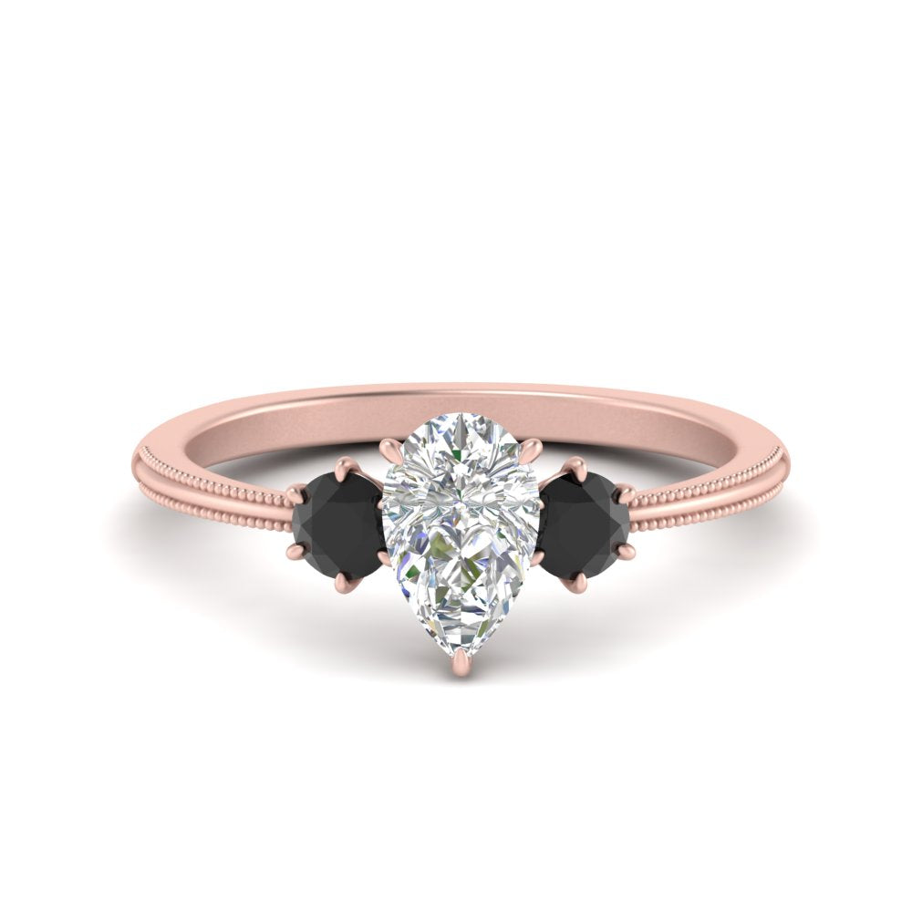 14K Gold Pear & Round Cut Diamond 3 Stone Engagement Ring