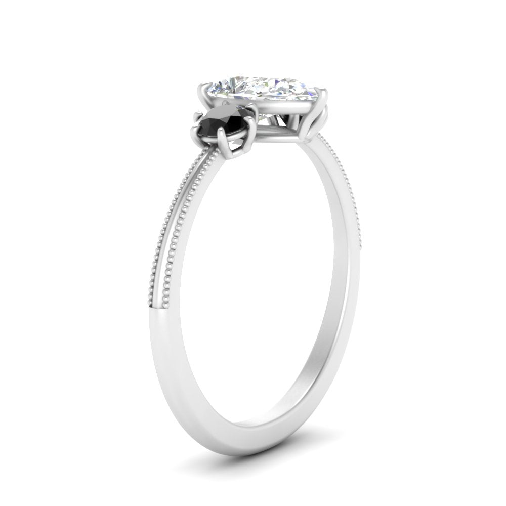 14K Gold Pear & Round Cut Diamond 3 Stone Engagement Ring
