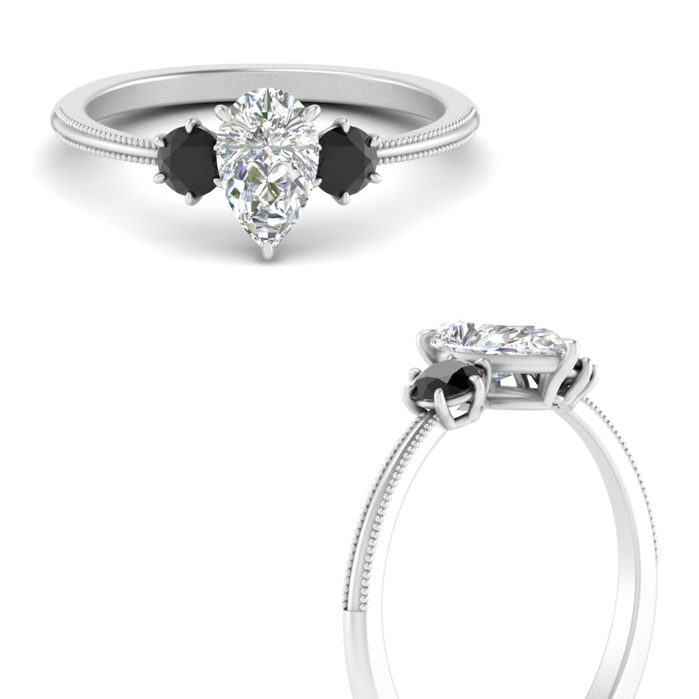 14K Gold Pear & Round Cut Diamond 3 Stone Engagement Ring