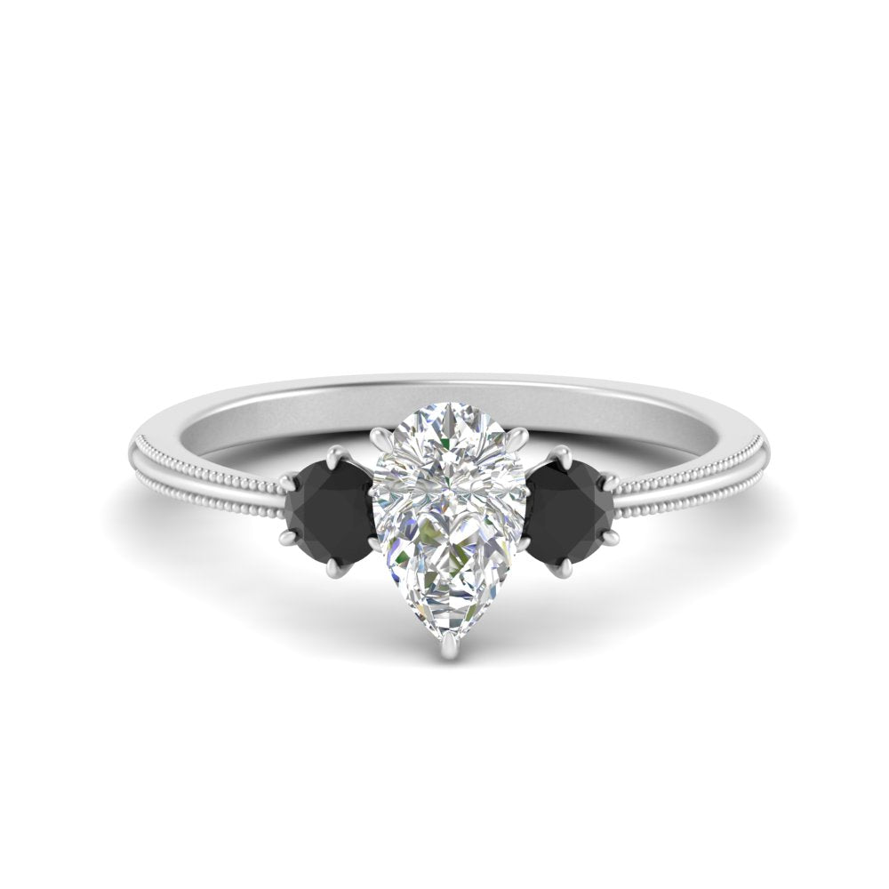 14K Gold Pear & Round Cut Diamond 3 Stone Engagement Ring