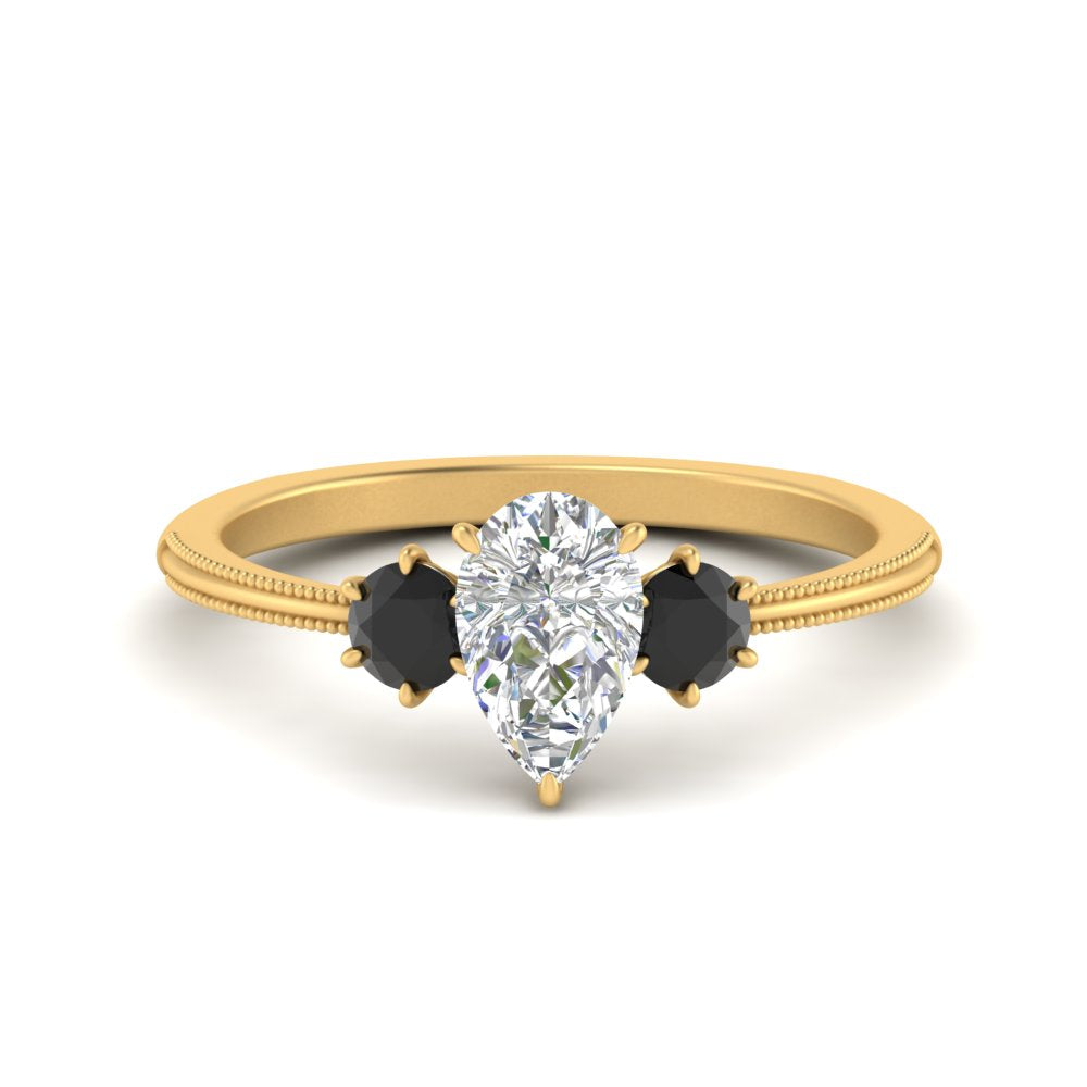 14K Gold Pear & Round Cut Diamond 3 Stone Engagement Ring