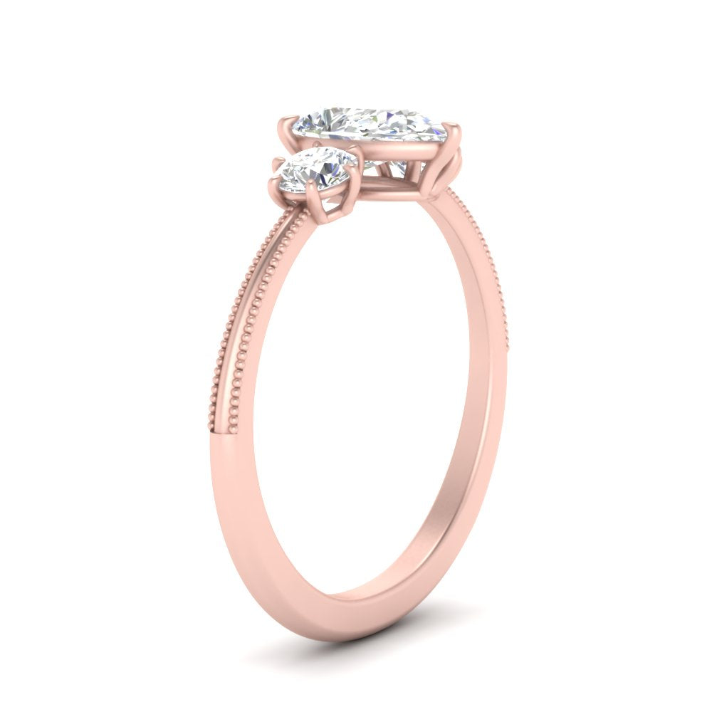 14K Gold Pear & Round Cut Diamond 3 Stone Engagement Ring
