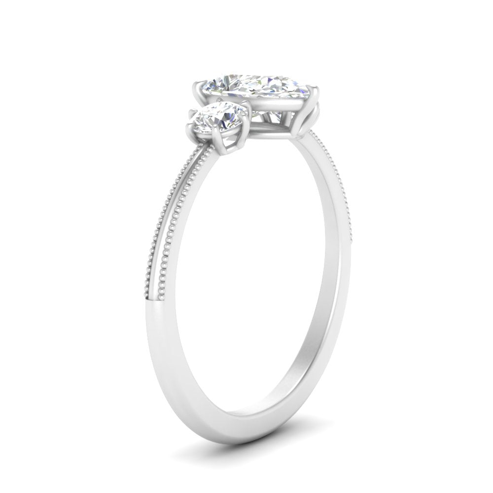 14K Gold Pear & Round Cut Diamond 3 Stone Engagement Ring