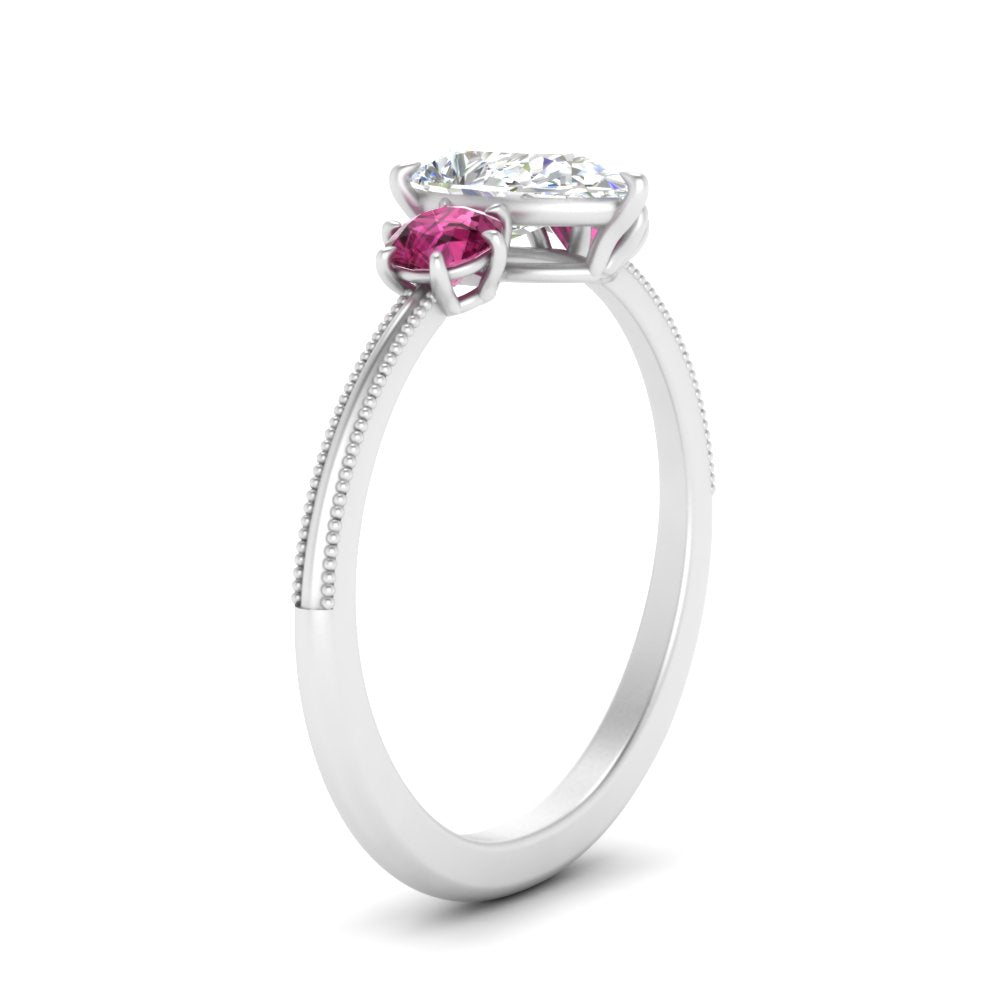 14K Gold Pear & Round Cut Diamond 3 Stone Engagement Ring