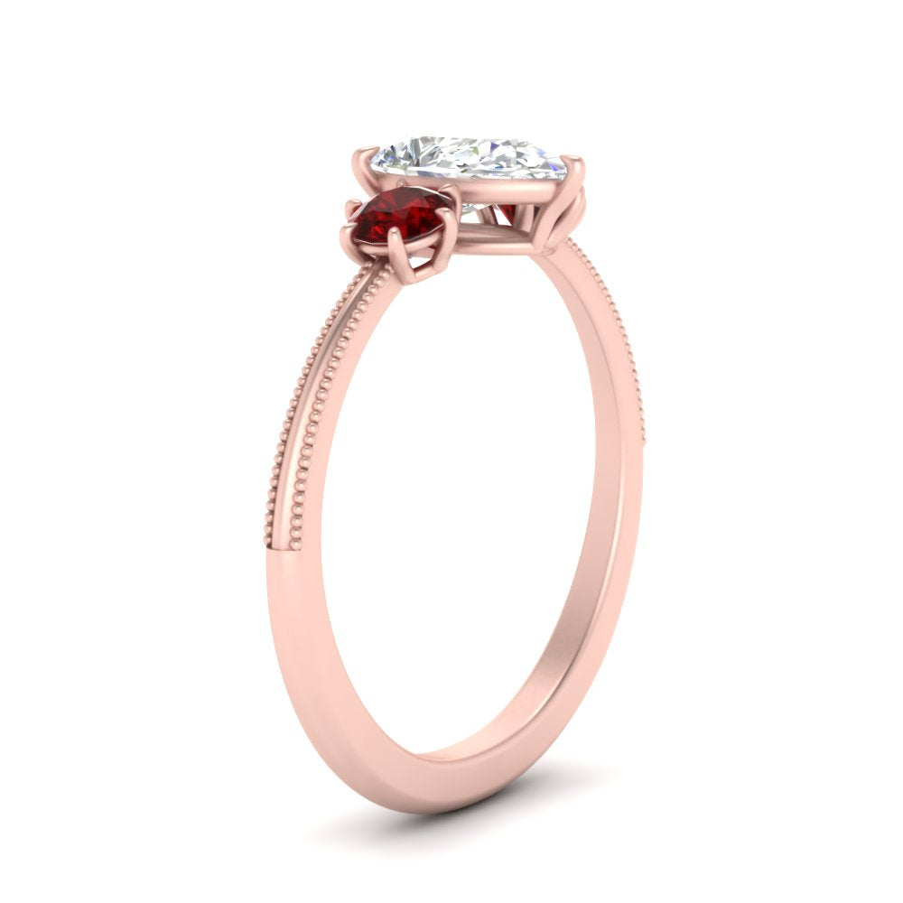 14K Gold Pear & Round Cut Diamond 3 Stone Engagement Ring