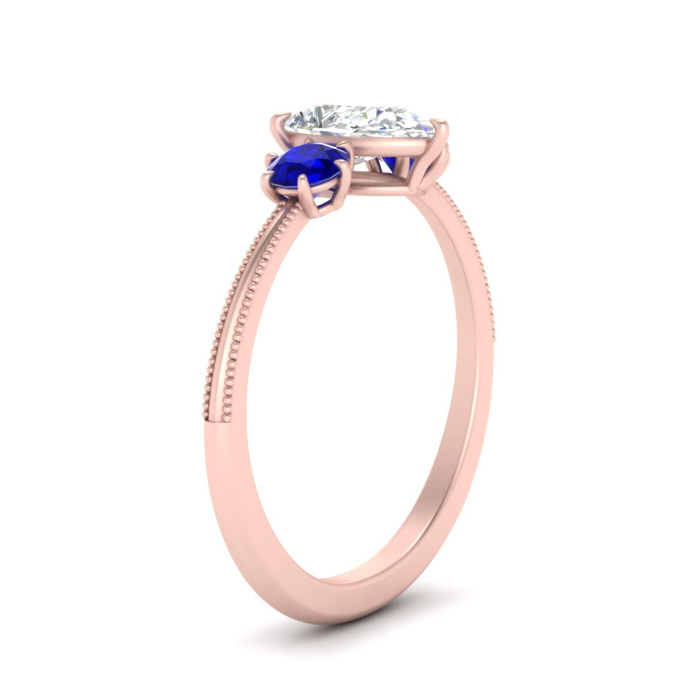 14K Gold Pear & Round Cut Diamond 3 Stone Engagement Ring