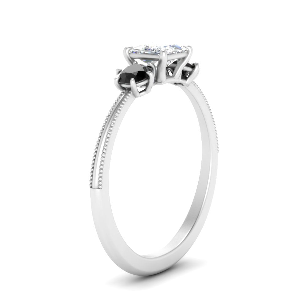 14K Gold Princess & Round Cut Diamond 3 Stone Engagement Ring