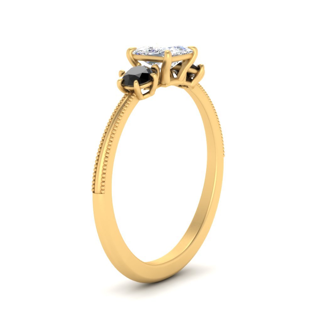 14K Gold Princess & Round Cut Diamond 3 Stone Engagement Ring