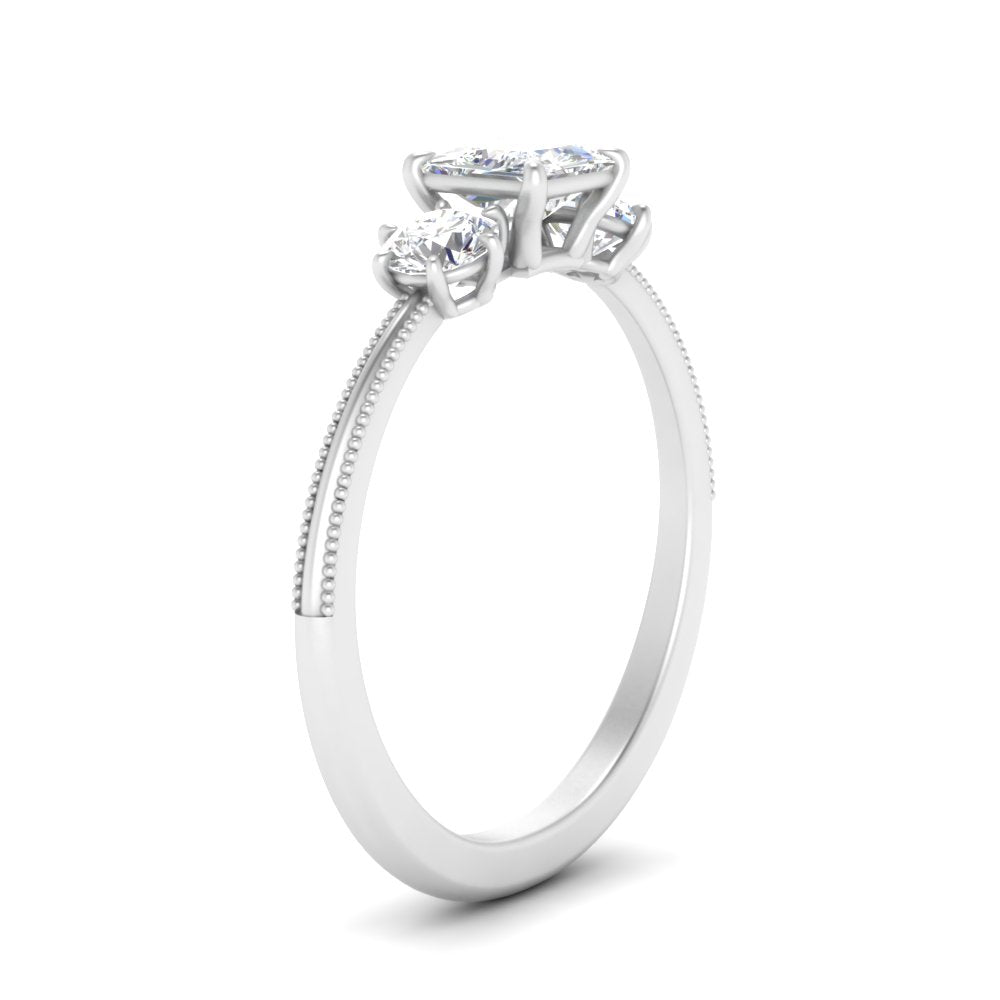 14K Gold Princess & Round Cut Diamond 3 Stone Engagement Ring