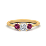 Load image into Gallery viewer, 14K Gold Princess &amp; Round Cut Diamond 3 Stone Engagement Ring
