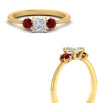 Load image into Gallery viewer, 14K Gold Princess &amp; Round Cut Diamond 3 Stone Engagement Ring
