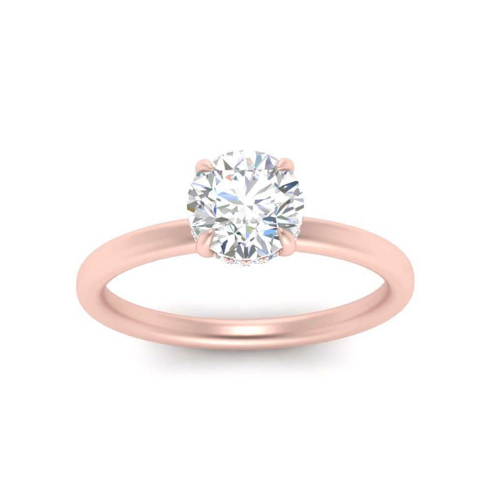 Thin Gold Band Lab Diamond Halo Engagement Ring 14K Gold