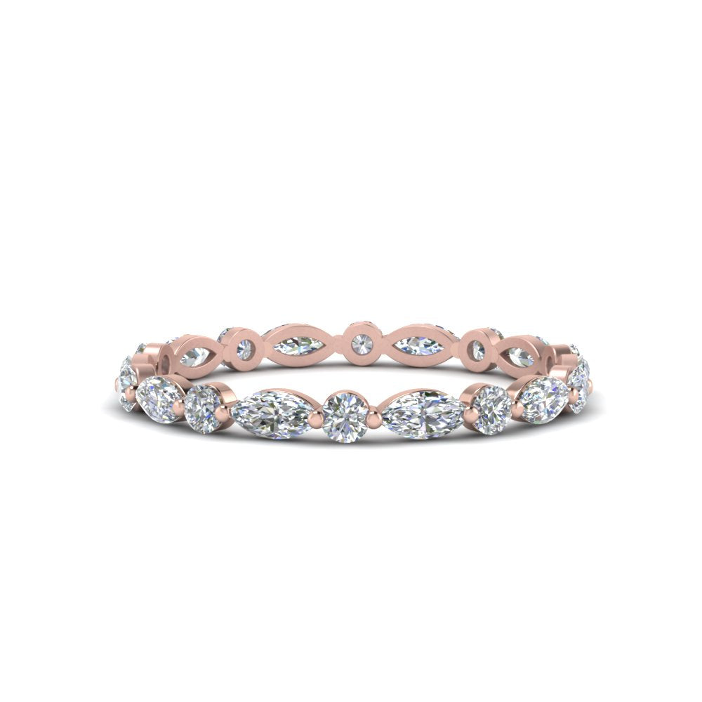 Eternity Lab Diamond Thin Marquise And Round Cut Band For Women 14K Rose Gold | Cuts & Carat
