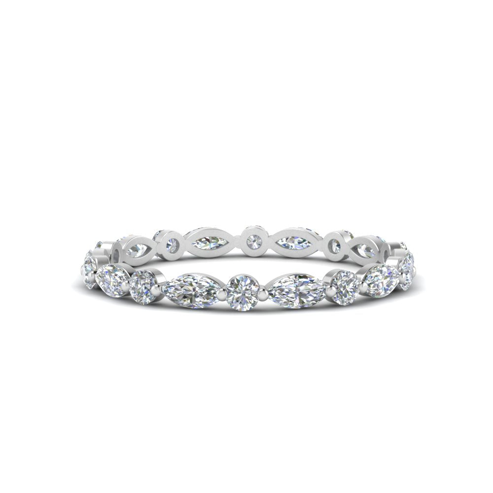 Eternity Lab Diamond Thin Marquise And Round Cut Band For Women 14K White Gold | Cuts & Carat