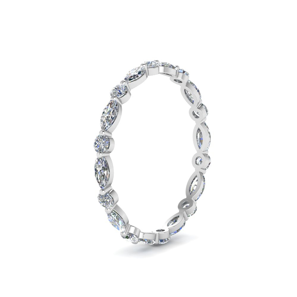 Eternity Lab Diamond Thin Marquise And Round Cut Band For Women 14K White Gold | Cuts & Carat