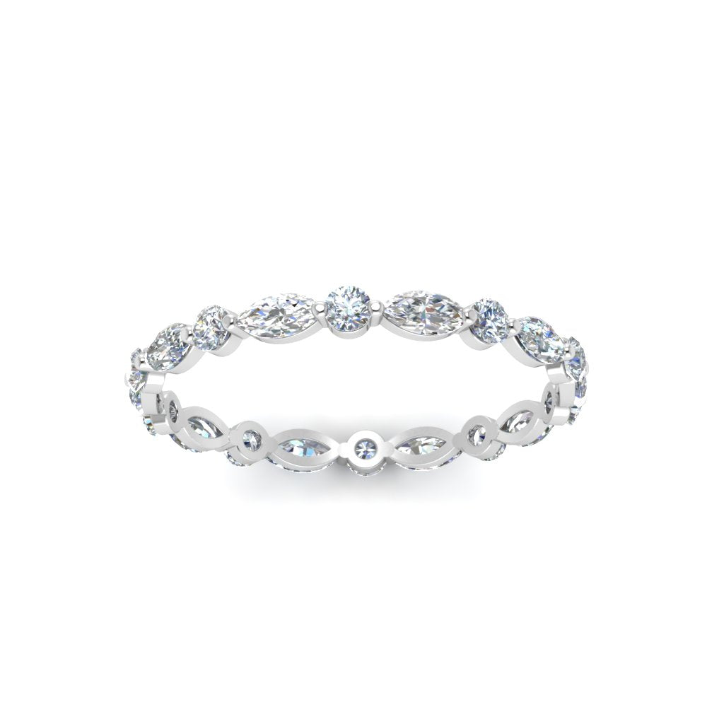 Eternity Lab Diamond Thin Marquise And Round Cut Band For Women 14K White Gold | Cuts & Carat