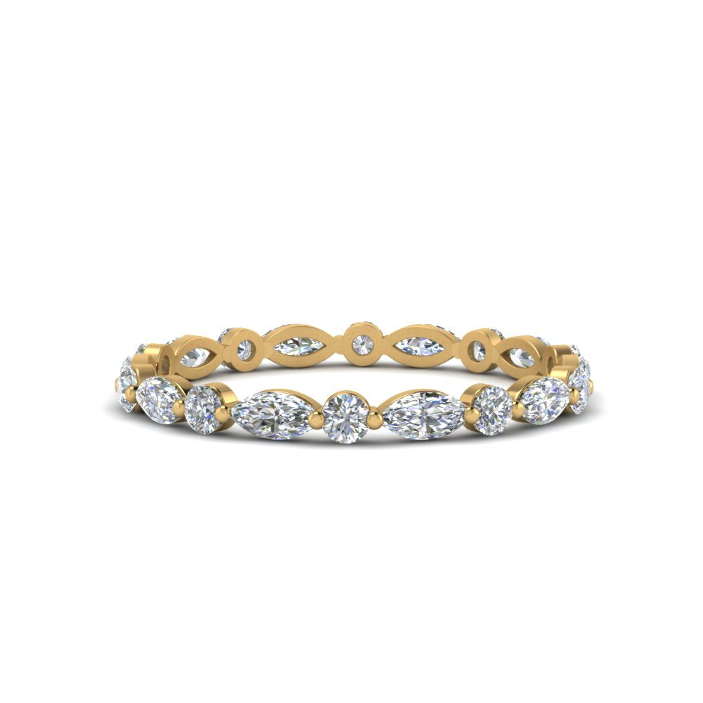 Eternity Lab Diamond Thin Marquise And Round Cut Band For Women 14K Yellow Gold | Cuts & Carat