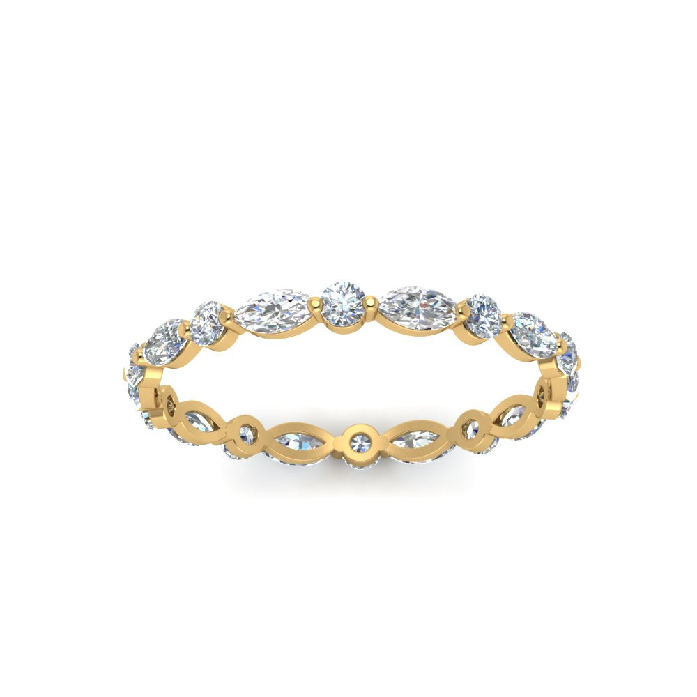 Eternity Lab Diamond Thin Marquise And Round Cut Band For Women 14K Yellow Gold | Cuts & Carat