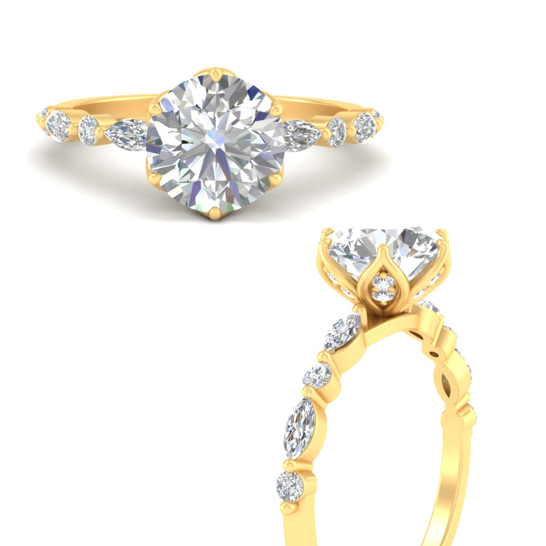 Colored Fancy Lab Tulip Round Cut Diamond Ring