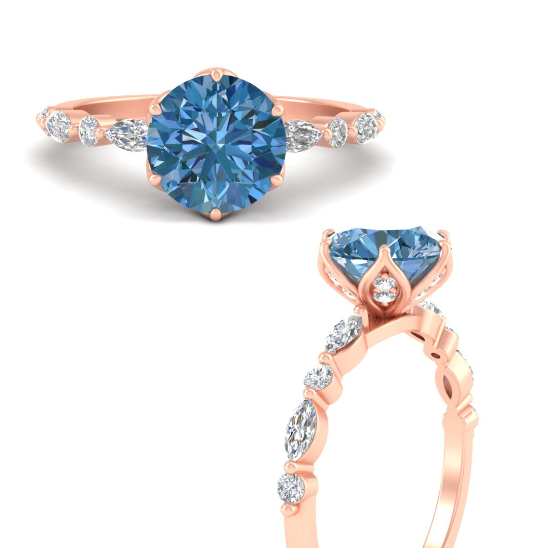 Colored Fancy Lab Tulip Round Cut Diamond Ring
