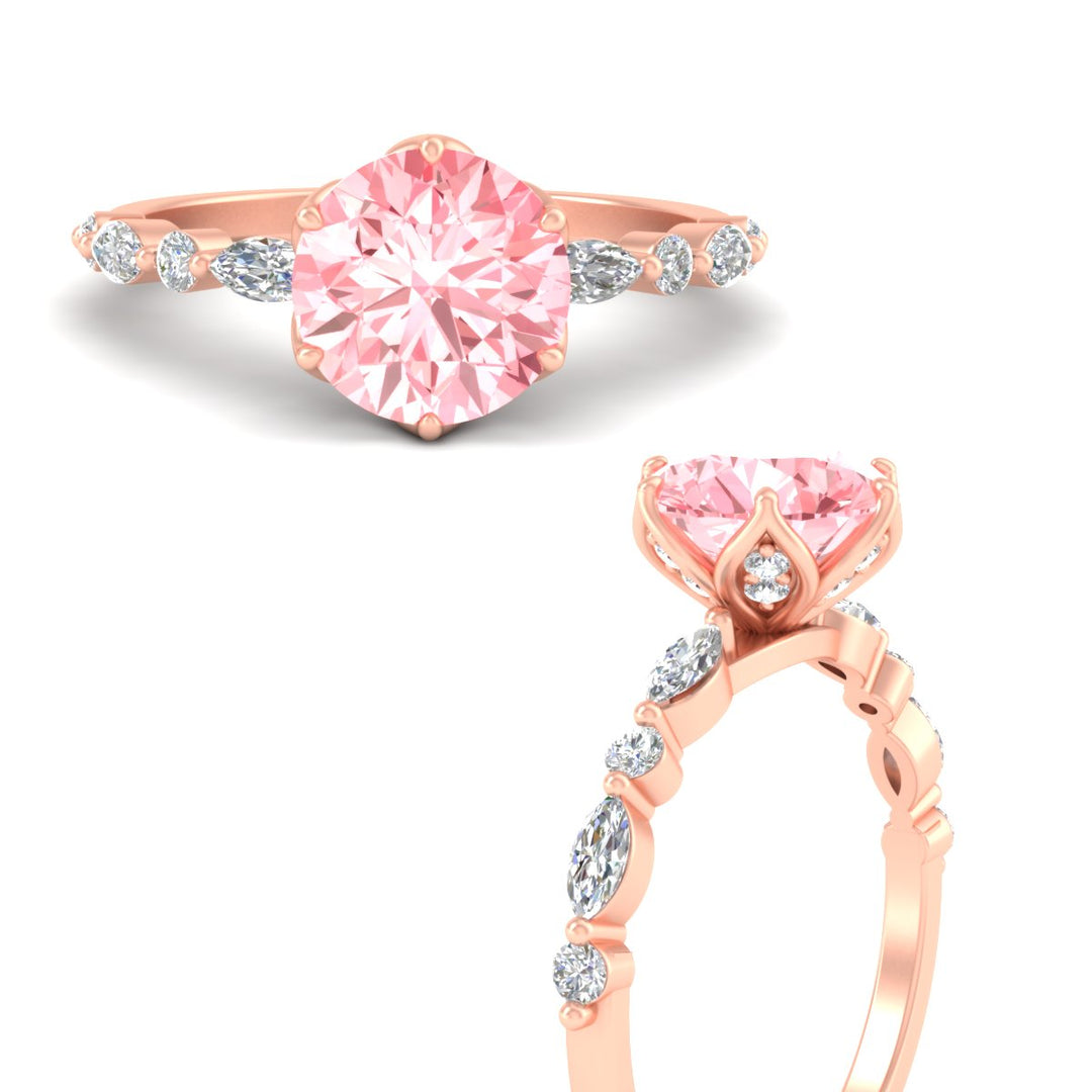 Colored Fancy Lab Tulip Round Cut Diamond Ring
