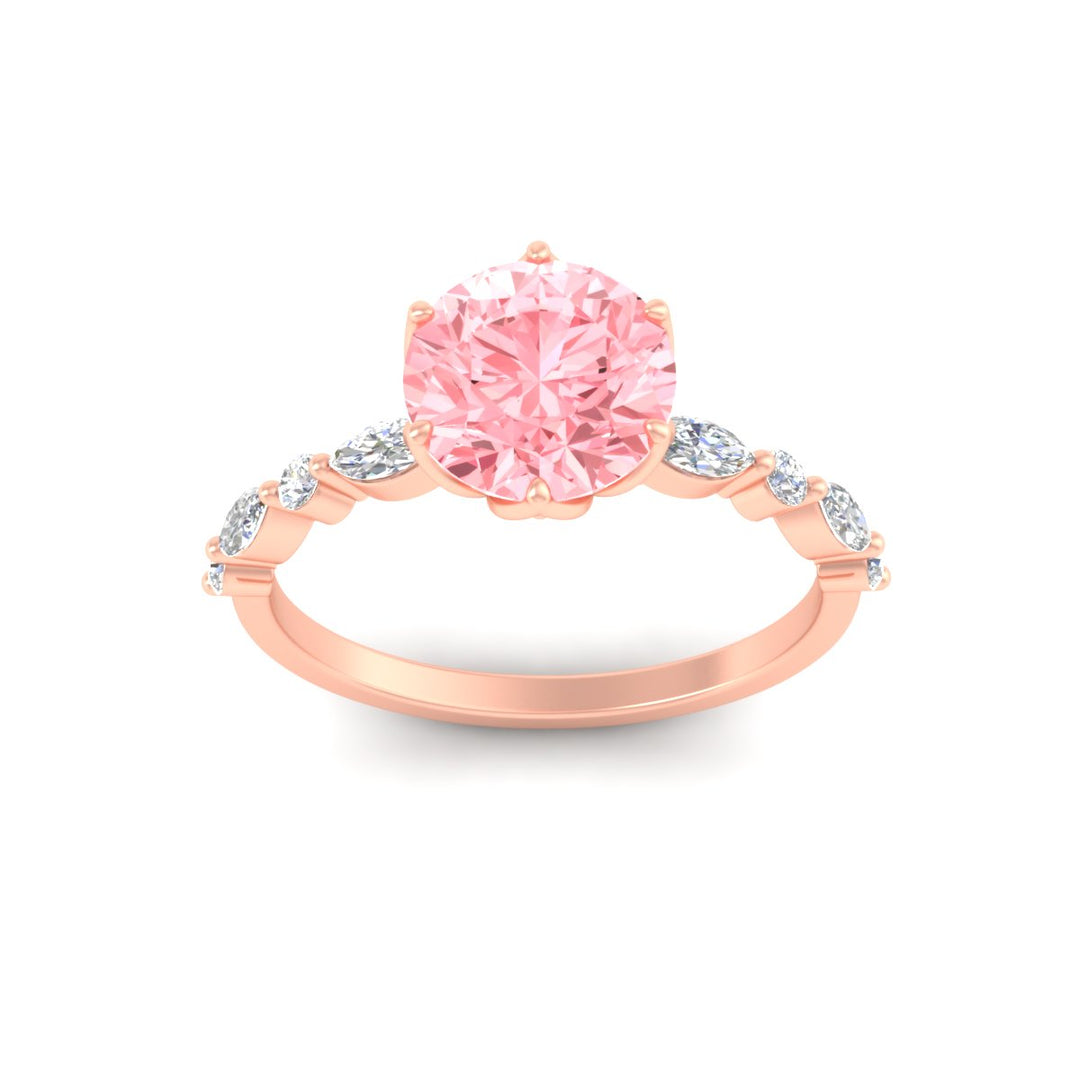 Colored Fancy Lab Tulip Round Cut Diamond Ring