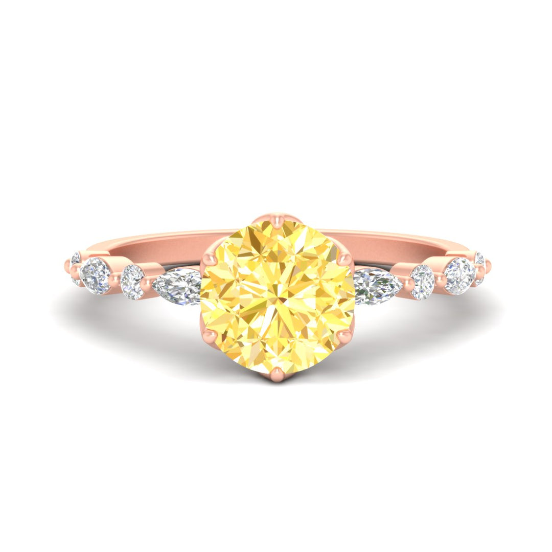 Colored Fancy Lab Tulip Round Cut Diamond Ring