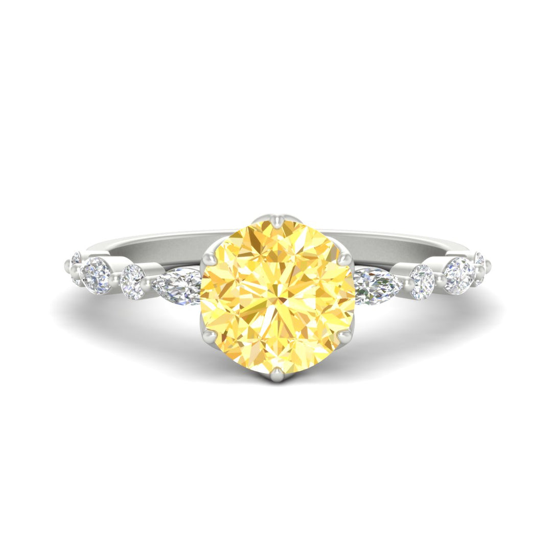 Colored Fancy Lab Tulip Round Cut Diamond Ring