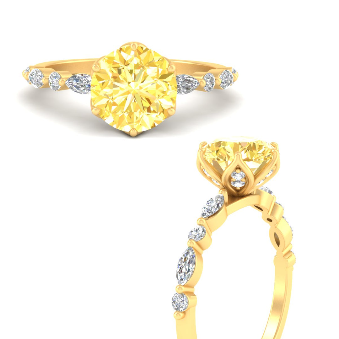 Colored Fancy Lab Tulip Round Cut Diamond Ring