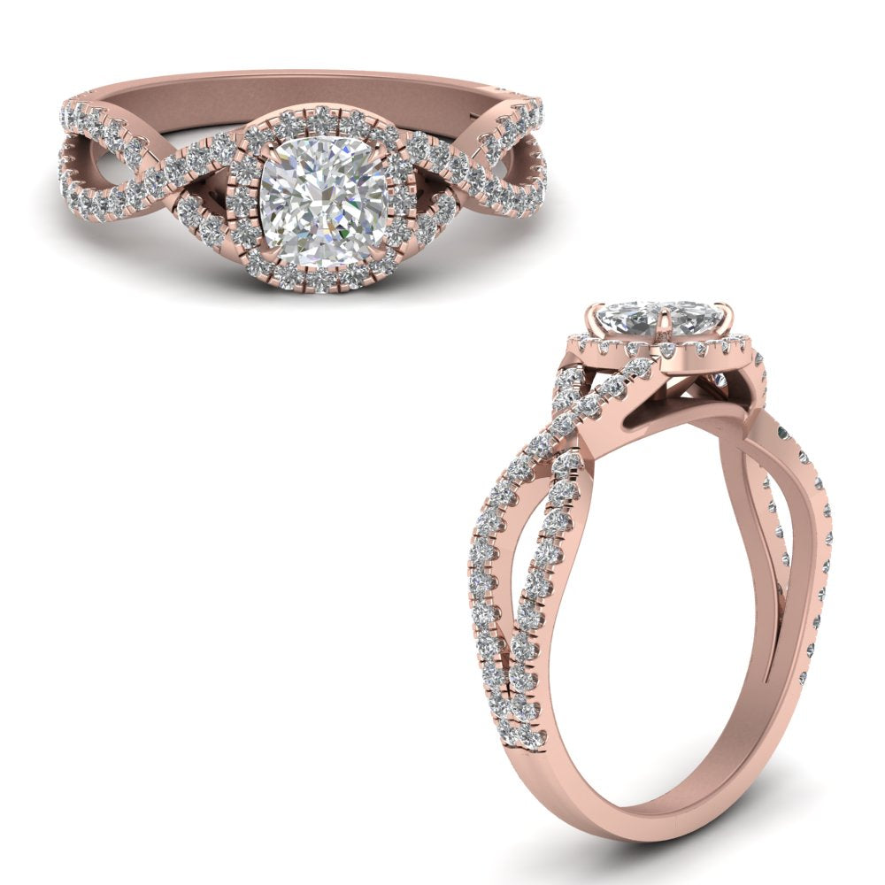 1.50 Ct. Cushion Cut Diamond Twisted Halo Ring 14K Gold