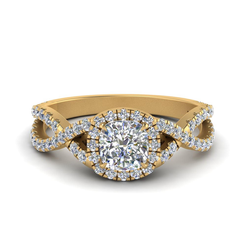 1.50 Ct. Cushion Cut Diamond Twisted Halo Ring 14K Gold