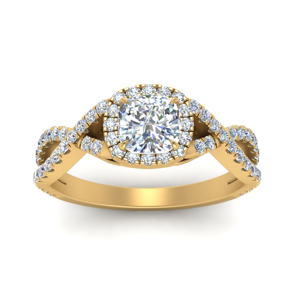 1.50 Ct. Cushion Cut Diamond Twisted Halo Ring 14K Gold