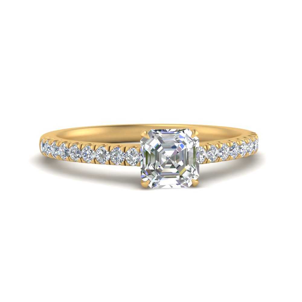 Asscher Cut Lab diamond Petite Engagement Rings 14K Yellow Gold | Cuts & Carat