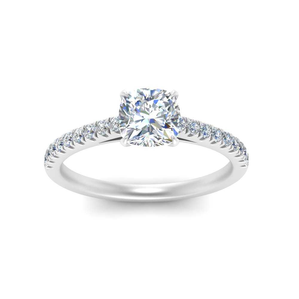 Cushion Cut Lab diamond Petite Engagement Rings 14K White Gold | Cuts & Carat
