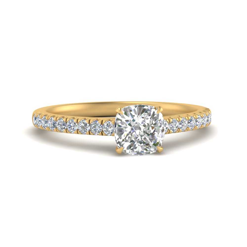 Cushion Cut Lab diamond Petite Engagement Rings 14K Yellow Gold | Cuts & Carat