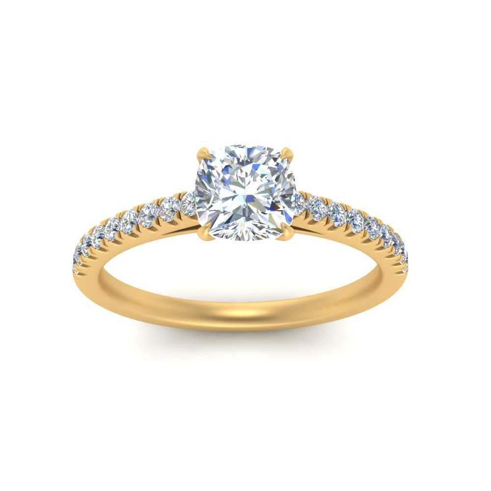 Cushion Cut Lab diamond Petite Engagement Rings 14K Yellow Gold | Cuts & Carat
