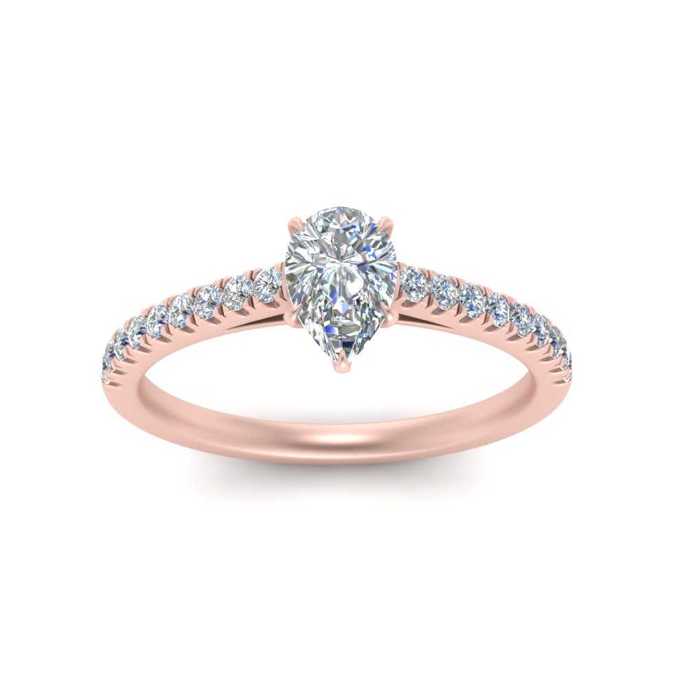 Pear Shaped Lab diamond Petite Engagement Rings 14K Rose Gold | Cuts & Carat