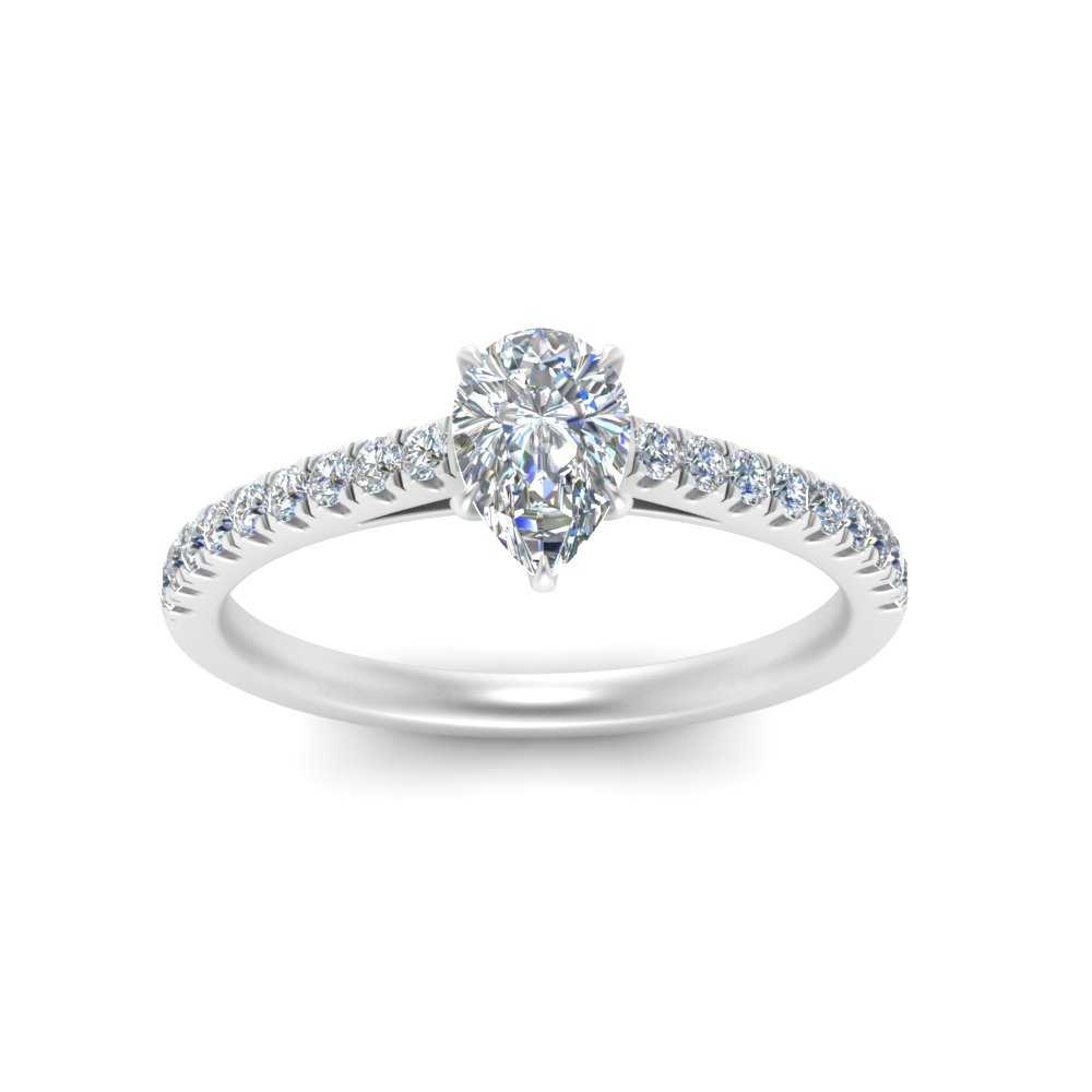 Pear Shaped Lab diamond Petite Engagement Rings 14K White Gold | Cuts & Carat