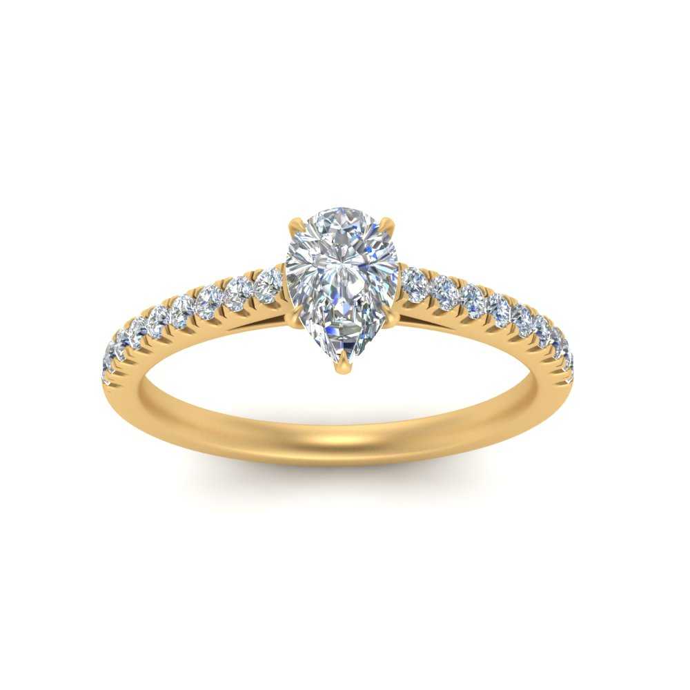 Pear Shaped Lab diamond Petite Engagement Rings 14K Yellow Gold | Cuts & Carat
