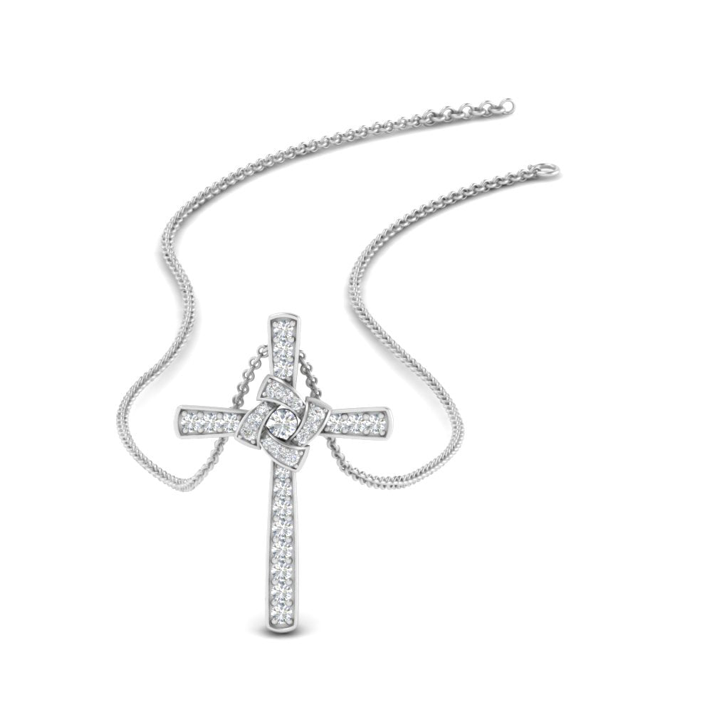 0.29 Ctw Lab Diamond Unique Cross Pendant For Women 14K Gold
