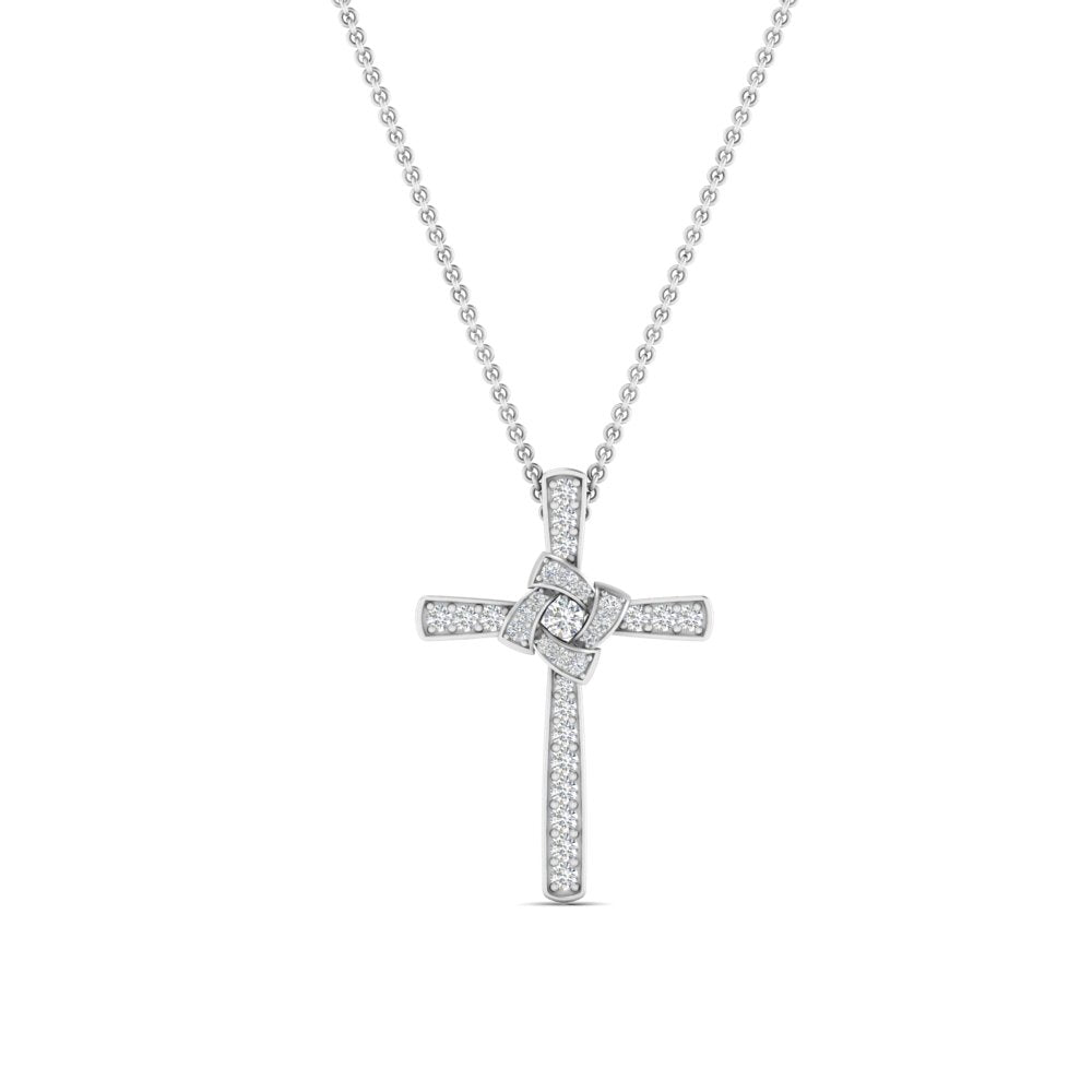 0.29 Ctw Lab Diamond Unique Cross Pendant For Women 14K Gold