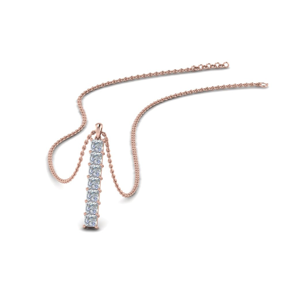 1.05 Ctw Princess Cut Lab Diamond Bar Necklace 14K Gold