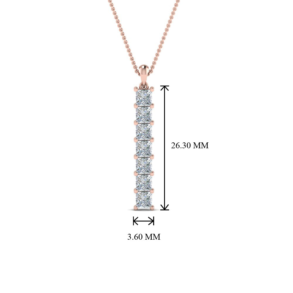 1.05 Ctw Princess Cut Lab Diamond Bar Necklace 14K Gold