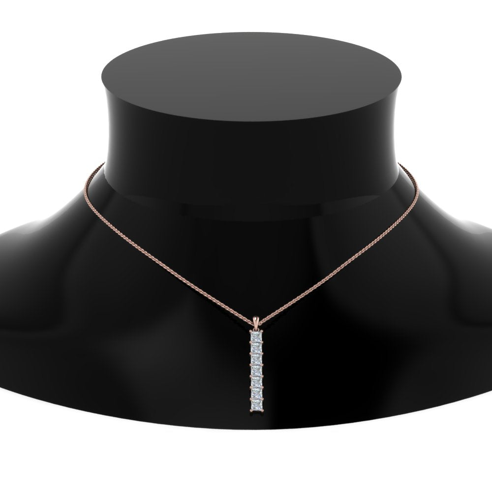 1.05 Ctw Princess Cut Lab Diamond Bar Necklace 14K Gold