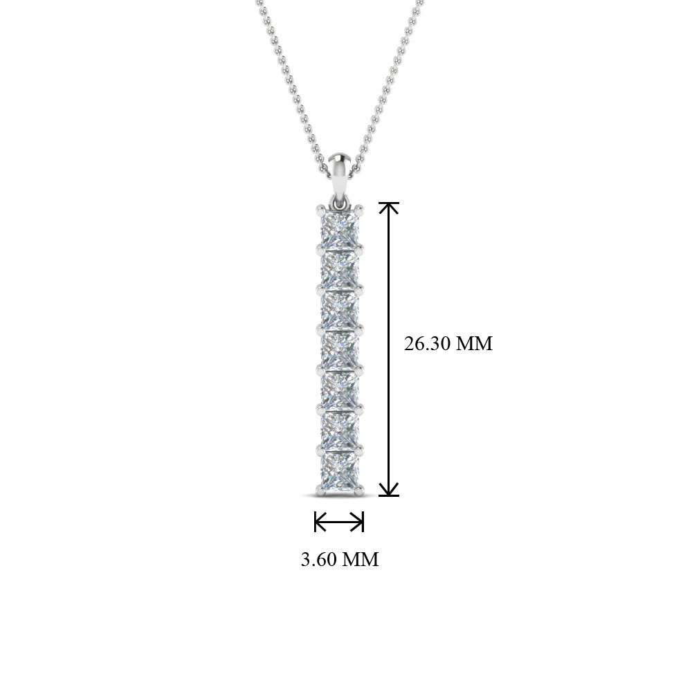 1.05 Ctw Princess Cut Lab Diamond Bar Necklace 14K Gold
