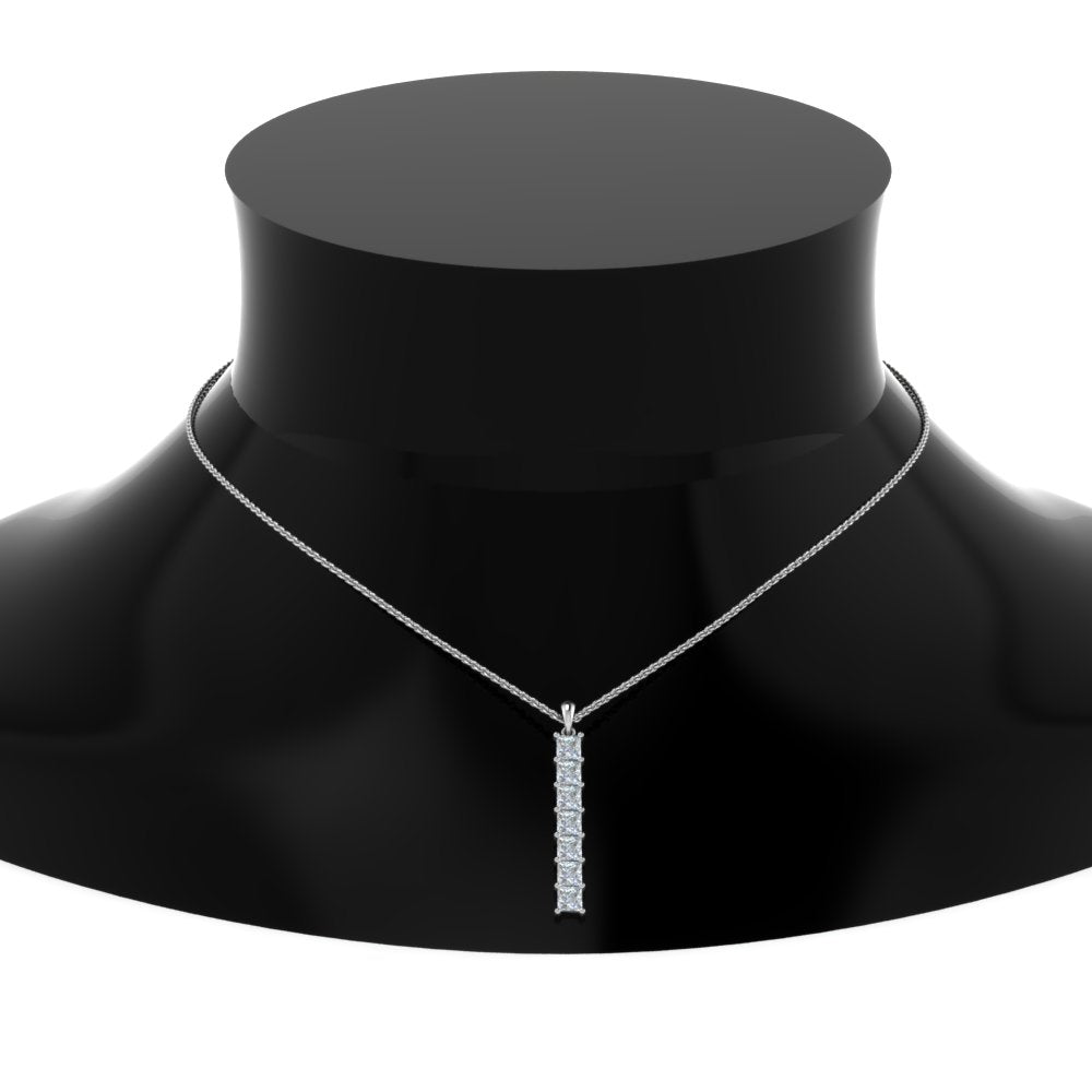 1.05 Ctw Princess Cut Lab Diamond Bar Necklace 14K Gold
