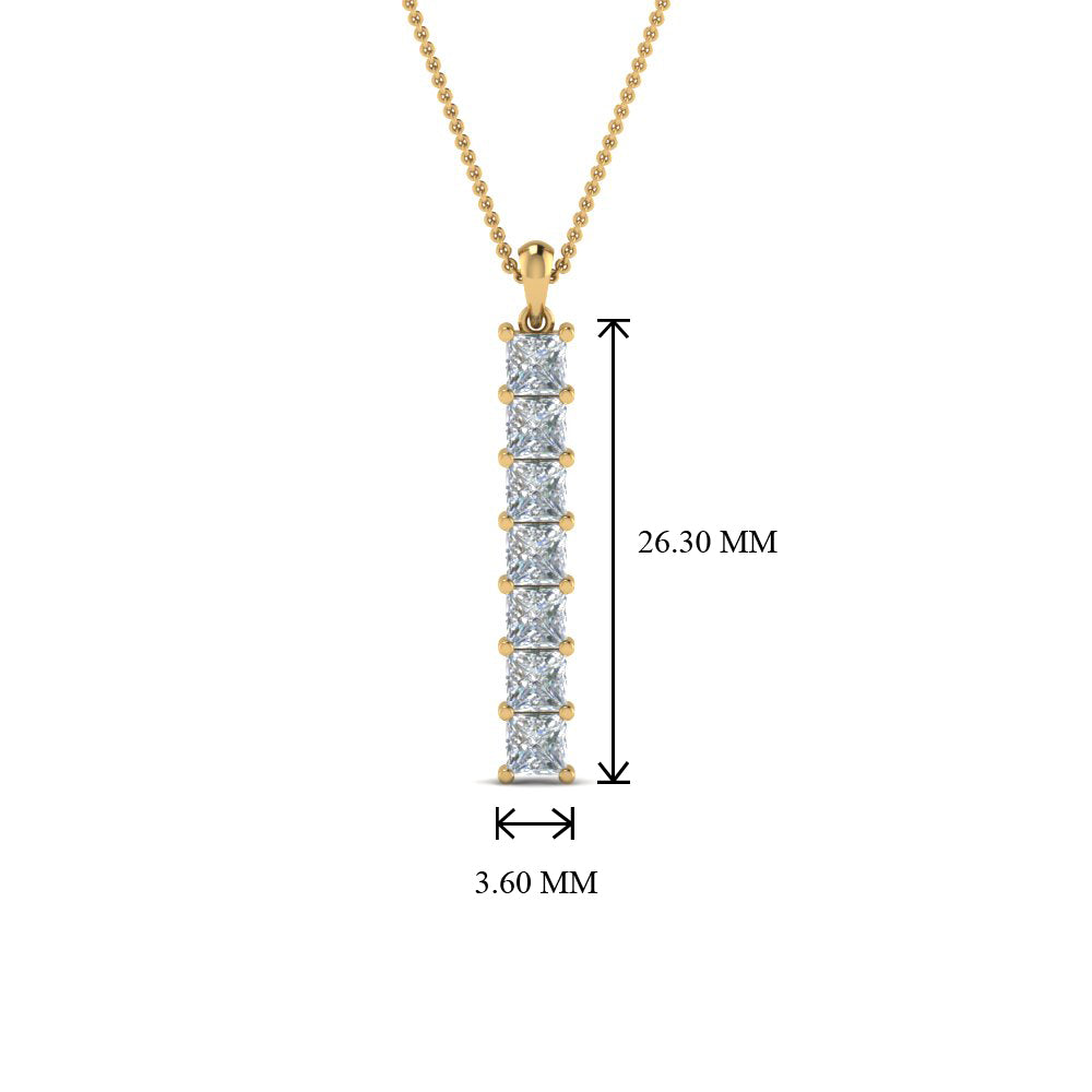 1.05 Ctw Princess Cut Lab Diamond Bar Necklace 14K Gold