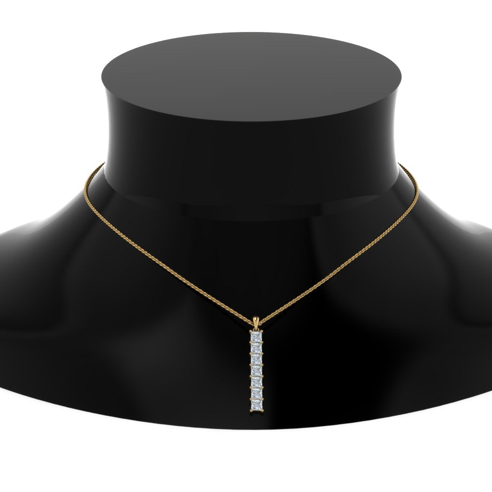 1.05 Ctw Princess Cut Lab Diamond Bar Necklace 14K Gold